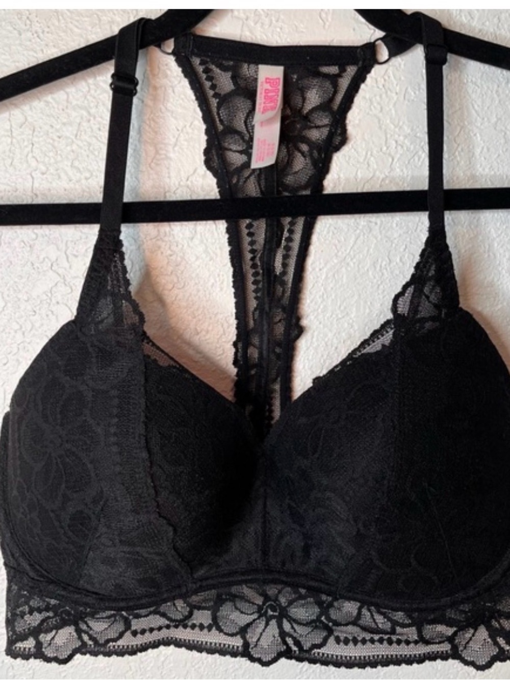 PINK Victoria's Secret Black Lace Racerback Bra